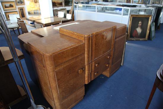 An Art Deco burr walnut stepped sideboard, sideboard W.5ft 6in.